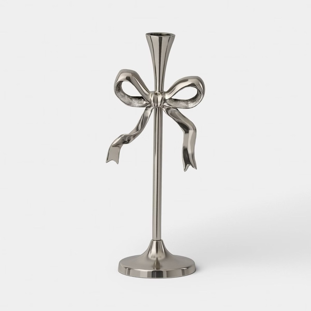 Valentine's nwt Day Tall Bow Taper Candle Holder Silver - Threshold
